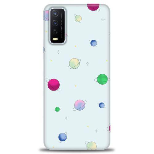 Vivo Y20S Kılıf HD Baskılı Kılıf - Gezegenler Çizim + Tam Ekran Koruyucu