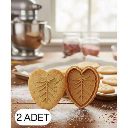 2Li İnce Damar Kalp Yaprak Şekillendirici Kalıp Kurabiye Hamur Kesici Oyun ve Şeker Hamuru Seti