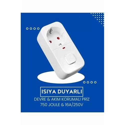 Isıya Duyarlı Devre Ve Akım Korumalı Duvar Tekli Anahtarlı Priz Fiş 16a/250v 750