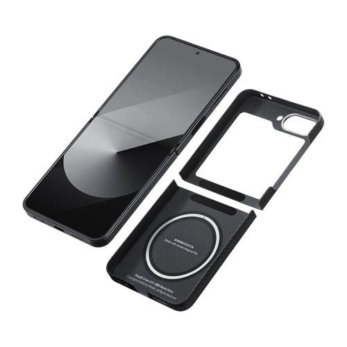 Galaxy Z Flip 6 Kılıf M-safe Şarj Özellikli 600D Aramid Fiber Pitaka Ultra-Slim Classic Serisi Black-Grey Twill Kapak