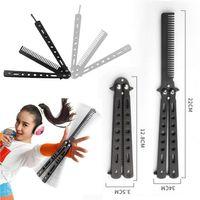 Siyah Katlanabilir Paslanmaz Çelik Kelebek Bıçak Tasarımlı Tarak