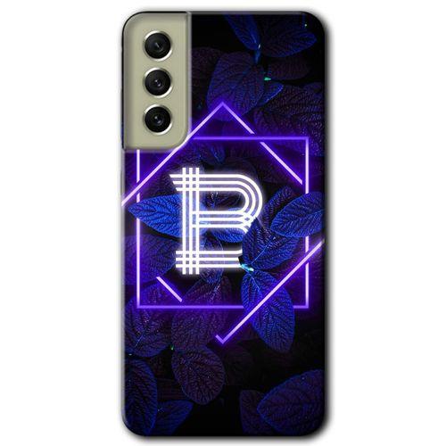 Samsung Galaxy S21 FE Kılıf Baskılı Kapak - Dark Neon Yaprak B Harfi +Tam Kaplayan Mat Seramik