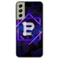 Samsung Galaxy S21 FE Kılıf Baskılı Kapak - Dark Neon Yaprak B Harfi +Tam Kaplayan Mat Seramik