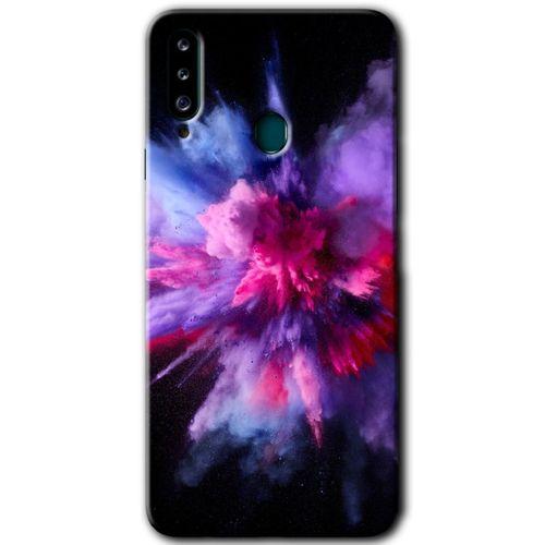 MRCİLETİSİM Samsung Galaxy A20s Kılıf HD Desen Baskılı Arka Kapak + Temperli Cam - Color Splash Purple