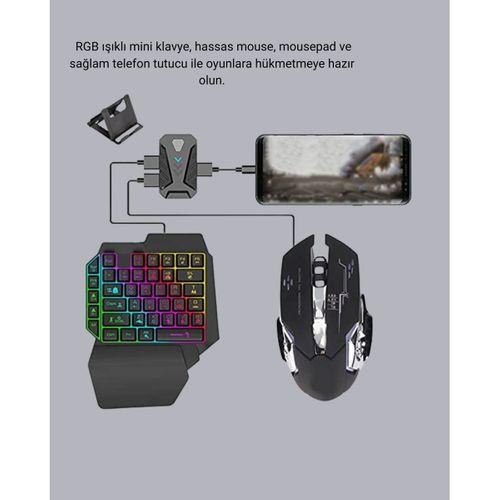 Mobil  Oyun Seti 5in1 X8 Pro Çipset Rgb Klavye Mouse Telefon Tutucu