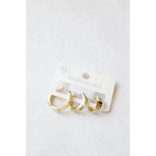 3'lü Taşsız Çelik Halka Küpe - Altın