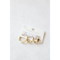 3'lü Taşsız Çelik Halka Küpe - Altın