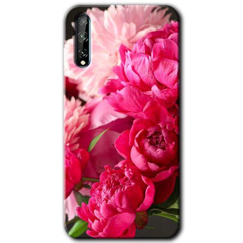 Huawei Y8P Kılıf Kapak - Kırmızı Beyaz Gül +Hayalet Ekran Yandan Gözükmez
