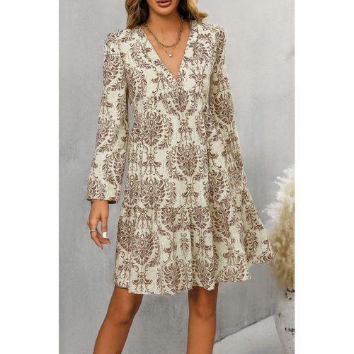 Kadın Uzun Kollu V Yakalı Fırfırlı Mini Süprem Elbise