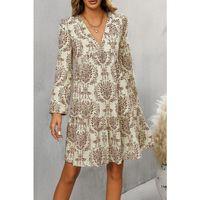 Kadın Uzun Kollu V Yakalı Fırfırlı Mini Süprem Elbise