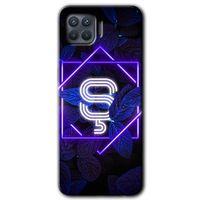 Oppo Reno 4 Lite Kılıf HD Desen Baskılı Arka Kapak - Dark Neon Yaprak Ş Harfi + Kırılmaz Cam