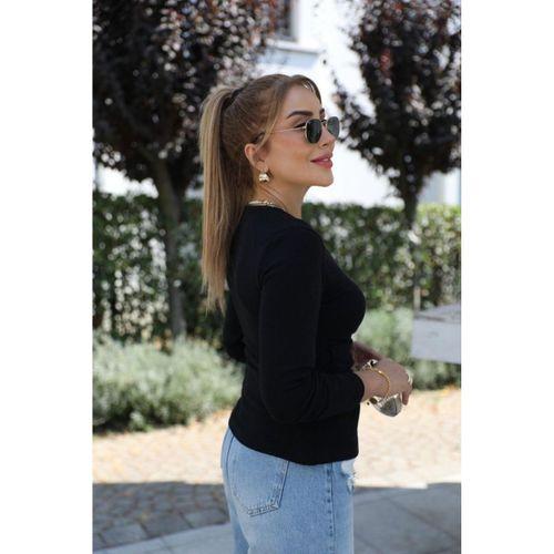 Kadın Uzun Kollu Kruvaze Yakalı Toka Detaylı Viskon Bluz