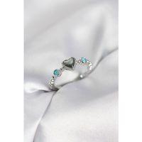 Gümüş Renk Hematit Taşlı Kadın Yüzük