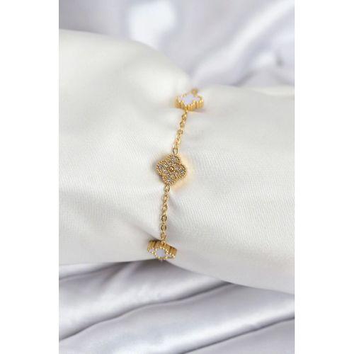 316L Çelik Gold Renk Beyaz ve Zirkon Taşlı Baby Boy Yonca Kadın Bileklik