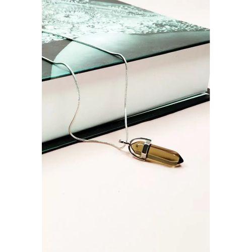 Dumanlı Kuvars Doğal Taşı Zincirli El Yapımı Tasarımlı Kolye Uç: 3,5 cm Zincir: 20 cm Kutulu