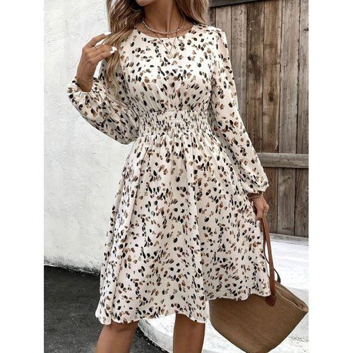 Kadın Uzun Kollu Bot Yaka Beli Lastikli Midi Süprem Elbise