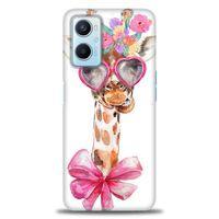 Oppo A96 4G Kılıf HD Baskılı Kılıf - Gözlüklü Zürafa + Tam Ekran Koruyucu