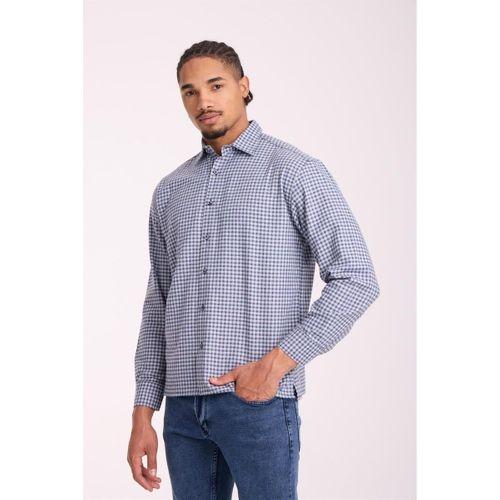 Jonas Ekose Küçük Kareli Relaxed Fit %100 Pamuklu Flanel Kumaş Erkek Gömlek - Taş