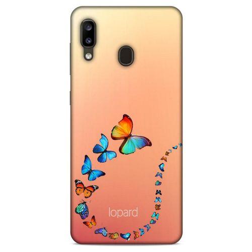 Samsung Galaxy A20 Kılıf Kelebek Etkisi (47) Crystal Flex Kılıf Fuşya Sarı