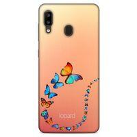 Samsung Galaxy A20 Kılıf Kelebek Etkisi (47) Crystal Flex Kılıf Fuşya Sarı