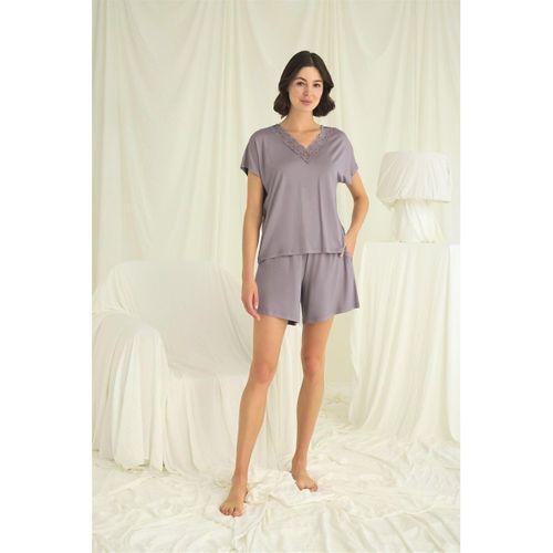 Kısa Kollu Dantelli V Yaka Şort Takımı