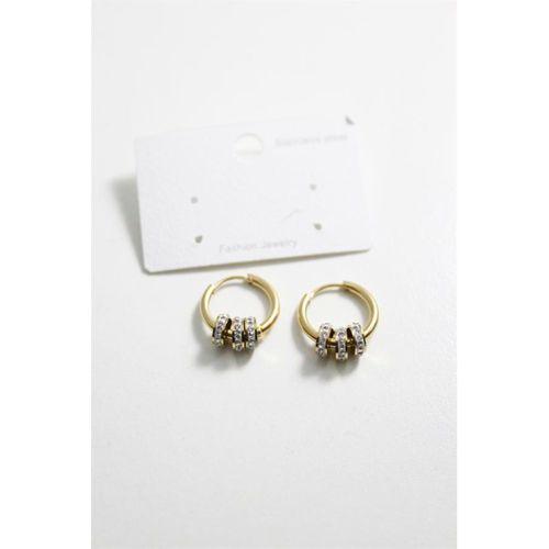 Çelik Taşlı Halka  Küpe - Altın