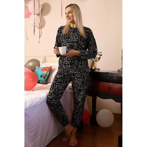Kadın Uzun Kol 3 İplik Penye Pijama Takım Siyah