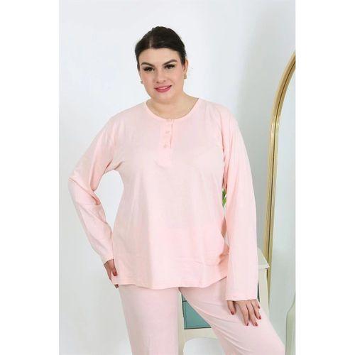 Kadın Büyük Beden Uzun Kol Penye Pijama Takımı Pembe