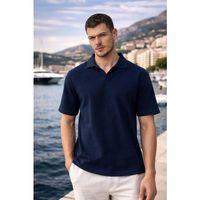 Leodes Waffle Kumaş Polo Yaka Relaxed Fit Düğmesiz Erkek T-Shirt - Lacivert