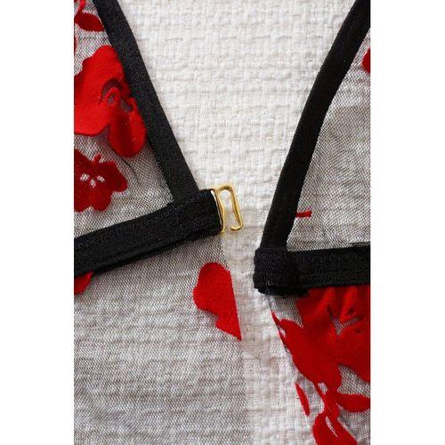 Çiçek Desenli Siyah Transparan Gecelik