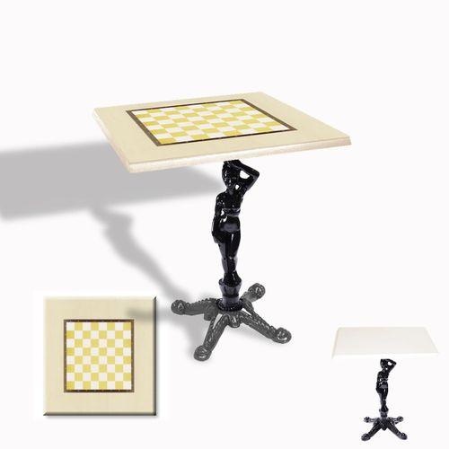 Dockers Çipa 1003 Döküm Ayak Kare Masa 70X70 cm - (Werzalit, Wermodin ve Allzalit Tabla) - Krem Satranç