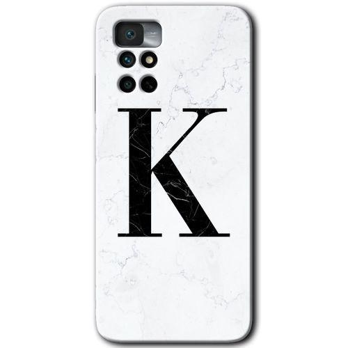 Redmi Note 11 4G Kılıf HD Desen Baskılı Arka Kapak - Beyaz Mermer Desenli K Harfi + Kırılmaz Cam