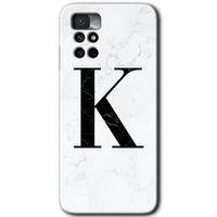 Redmi Note 11 4G Kılıf HD Desen Baskılı Arka Kapak - Beyaz Mermer Desenli K Harfi + Kırılmaz Cam
