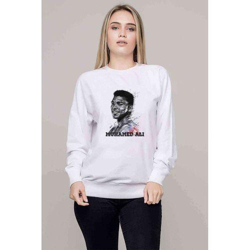 Muhammed Ali Brush Baskılı Beyaz Kadın Sweatshirt