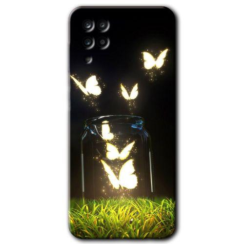 Samsung Galaxy M12 Kılıf Baskılı Kapak - Işıklı Kelebekler +Tam Ekran Koruyucu