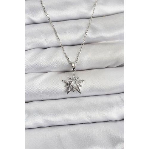 316L Çelik Zincir Gümüş Renk Yıldız Model Zirkon Taşlı Kadın Kolye