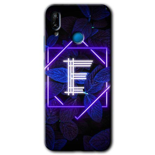 MRCİLETİSİM Huawei P20 Lite Kılıf Baskılı Kapak - Dark Neon Yaprak E Harfi + 5D Tam Kaplayan Cam