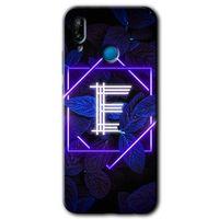MRCİLETİSİM Huawei P20 Lite Kılıf Baskılı Kapak - Dark Neon Yaprak E Harfi + 5D Tam Kaplayan Cam