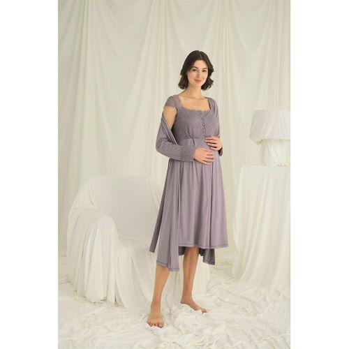 Dantelli Önü Düğmeli Hamile Lohusa Sabahlık Takımı