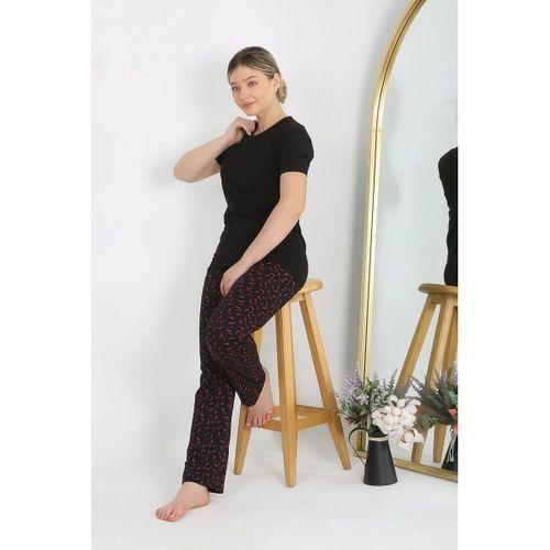 Kadın Kısa Kol Pamuk Penye Pijama Takım Siyah