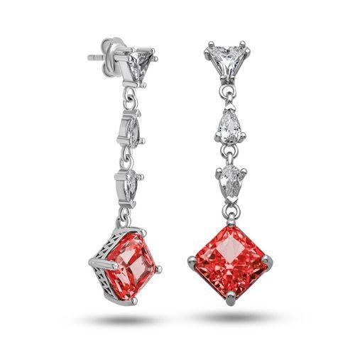 Gümüş Ice Cut Kırmızı Zirkon Taşlı Işıltılı Kadın Küpe