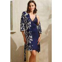 Viskon Çiçek Baskılı Sabahlık Ve Dantelli Kısa Gecelik Takım