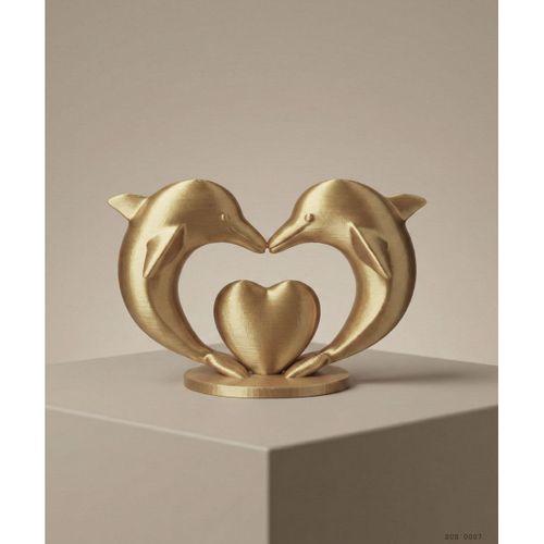 Altın Renk Çift Yunus Kalp Dekor Biblo