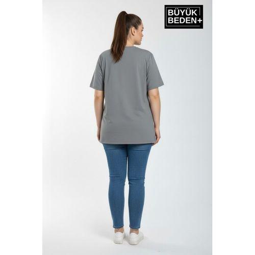 Kadın Büyük Beden El Yazılı Brooklyn Baskılı 3xl-6xl Bisiklet Yaka Tshırt SPR25BTSK510-6