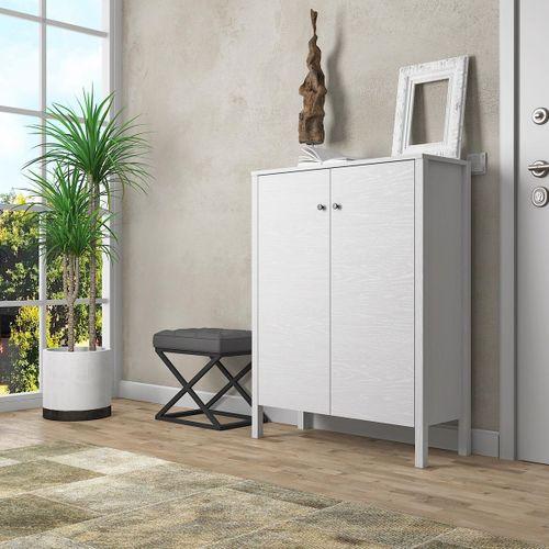 Venezia 2 Kapaklı, Ahşap Ayaklı, Premium Ayakkabılık, Çok Amaçlı Dolap - Minifiks - Wood Beyaz