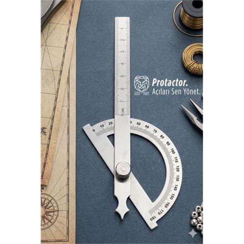 180 Derece Ayarlı Paslanmaz Çelik Açı Ölçer - Profesyonel İletki ve Hassas D Gönye  722930