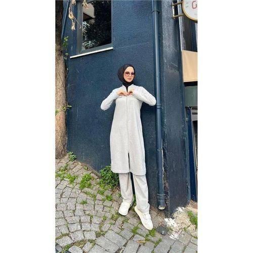 Fermuarlı Uzun Tunik Pantolon Spor İkili Takım - 03058.008 - Gri