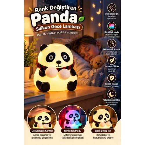 Sevimli Panda Silikon Gece Lambası Renkli Işık Modu Dokunmatik Kontrollü Aydınlatma