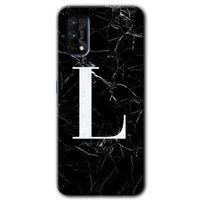 Realme 7 Pro Kılıf HD Desen Baskılı Arka Kapak + Temperli Cam - Siyah Mermer Desenli L Harfi