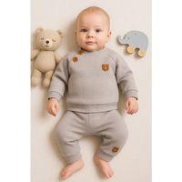 Jakarlı Omuzdan Düğmeli 2'li Erkek Bebek Takımı